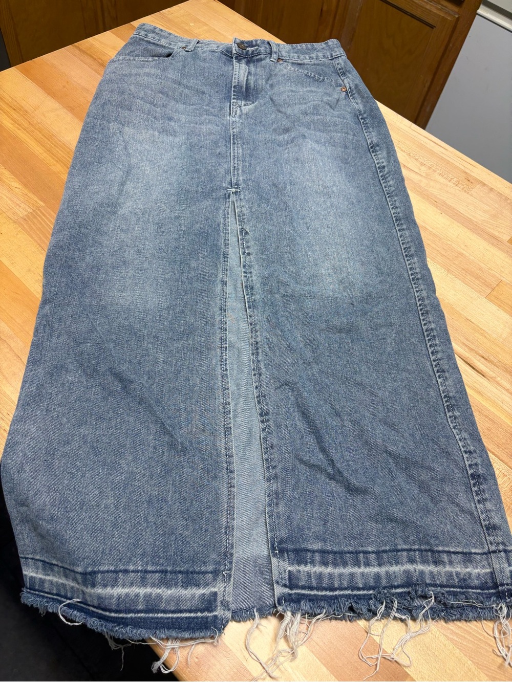 Light Wash Denim Skirt with Subtle Distressing
